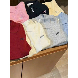 Áo polo len tay cộc thêu nơ hàng quảng châu A454