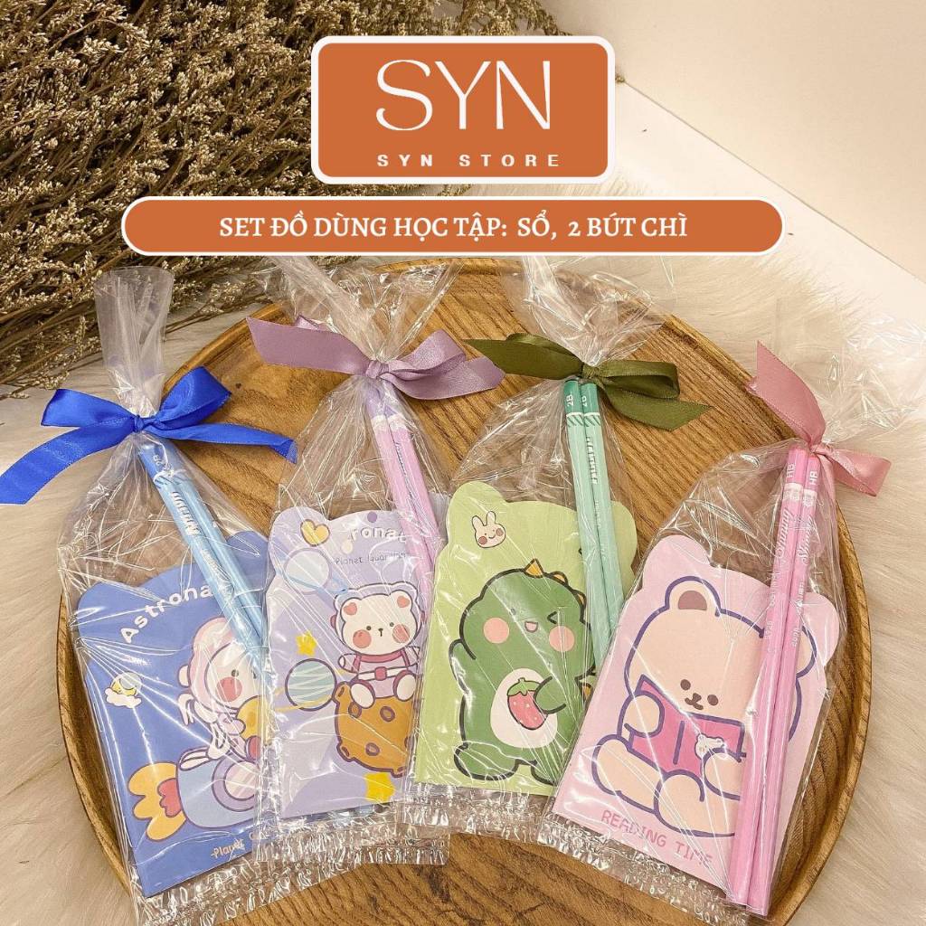Set quà tặng cuối kì học set đồ dùng học tập quà Tết tặng học sinh giá rẻ - sổ, bút chì, thước kẻ - quà cho bé
