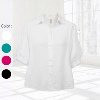 Áo sơ mi cổ sen tay phồng Linen phối nút bọc vải cao cấp mùa hè dành cho Nữ Màu Trắng Women Top Kachisa - 1423
