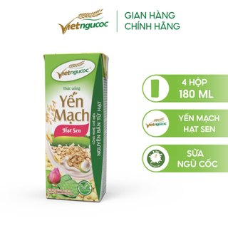  Lốc 4 Hộp Sữa Yến Mạch Hạt Sen VIỆT NGŨ CỐC Thơm Ngon Giàu Chất Xơ 180ml Hộp 