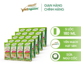  Combo 5 Lốc Sữa Yến Mạch Hạt Sen VIỆT NGŨ CỐC Thơm Ngon Giàu Chất Xơ 180ml Hộp 