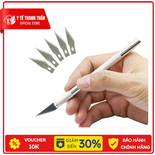 Dao mổ cán tròn inox kèm 5 lưỡi số 11 - Dao mổ cán tròn chuyên dùng y tế