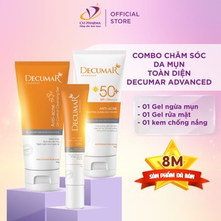 Combo Decumar bảo vệ da:Gel chấm mụn Curcumin nghệ vàng 20gr + Sữa rửa mặt 50gr+ Kem chống nắng 50gr