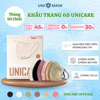 [ Thùng 50 chiếc ] UNICARE Khẩu Trang 6D Pro Mask Chính Hãng Cản Tia UV Thế Hệ Mới 3 Lớp Kháng Khuẩn UNIMASK68