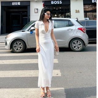 Đầm Maxi Nữ Cổ Polo Dáng Dài Hai Lớp Mặc Đi Làm Đi Tiệc Viibodysuit
