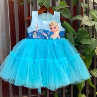 [Còn size 11-16kg] [SALE] Váy công chúa Elsa màu xanh cho bé gái tặng kèm kẹp tóc