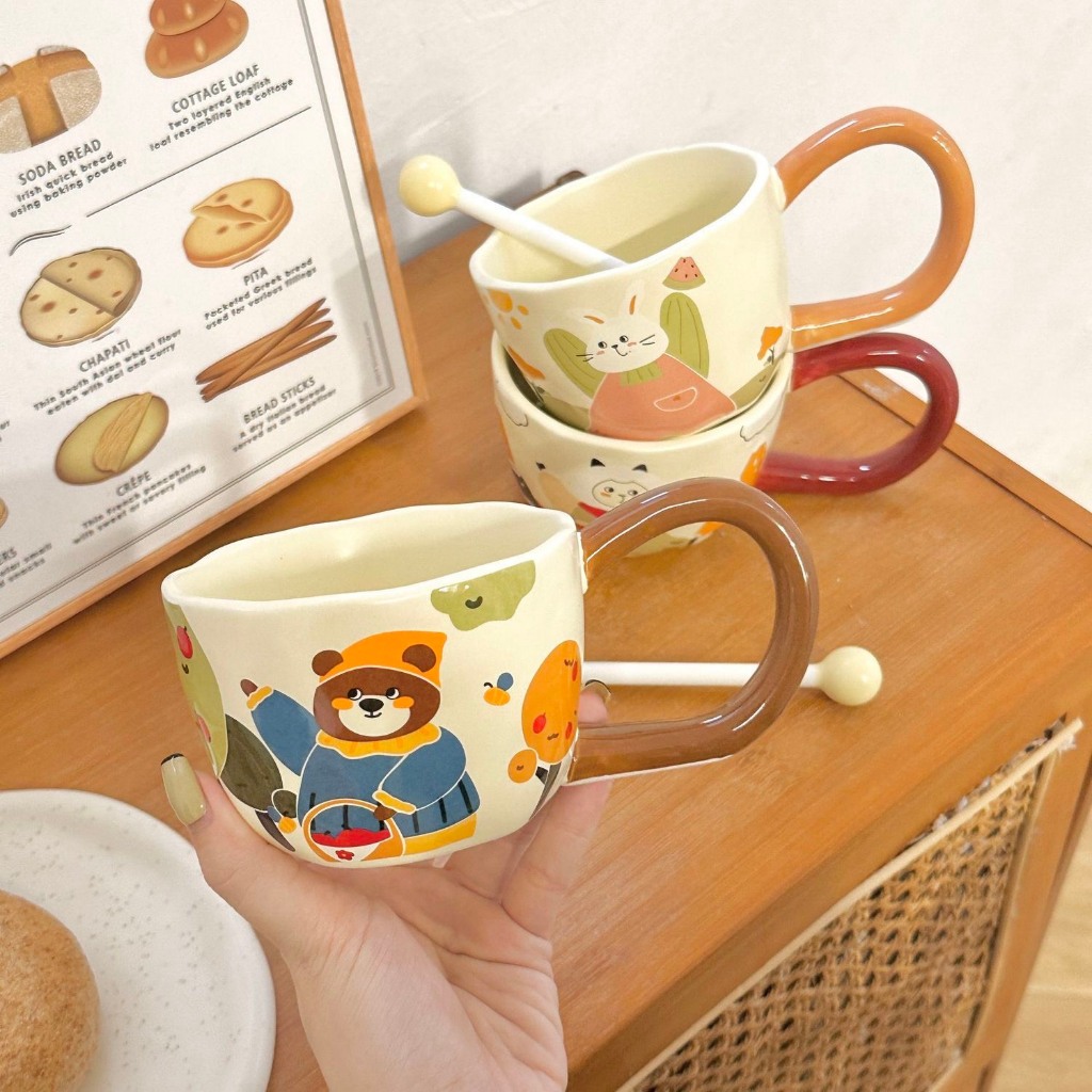 Ly uống nước họa tiết gấu, Cốc uống nước sứ, cốc uống nước họa tiết xinh, ly uống nước họa tiết, quà