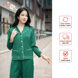 Bộ đồ ngủ Pijama mặc nhà nữ Freedy dài tay lụa tằm xanh rêu - WBD2306