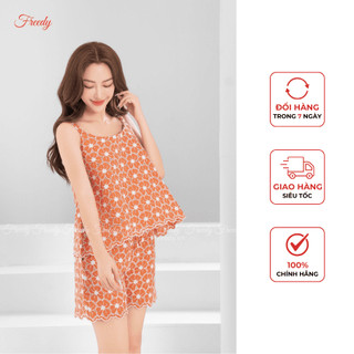 Đồ bộ ngủ 2 dây nữ freedy cotton thêu hoa - wbh2339