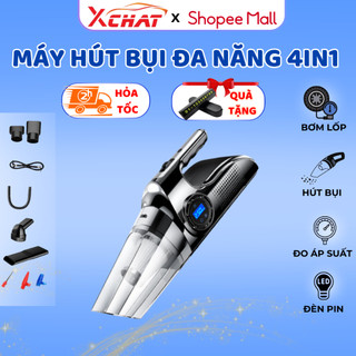 Máy Hút Bụi Ô Tô, Máy Bơm Lốp Ô Tô Đa Năng 4 Trong 1 XCHAT -Hút Bụi,Bơm Lốp, Đo Áp Suất Lốp, Đèn Pin
