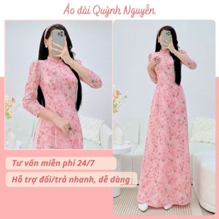  Áo dài cách tân áo dài hoa nhí thiết kế áo dài tay bồng tơ ép 4 tà Áo dài Quỳnh Nguyễn MÃ TK143 