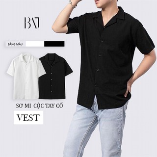 Áo sơ mi cộc tay đũi BAT Store chất liệu đũi xước tổng hợp dáng trẻ