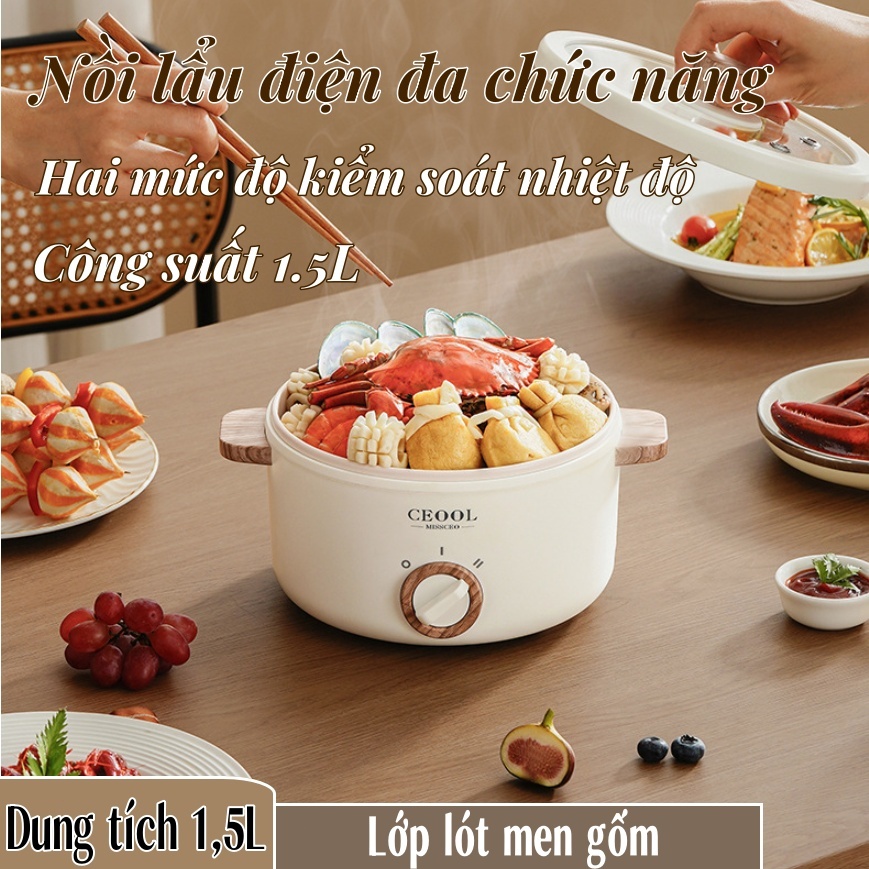 CEOOL đa chức năng chảo điện/nồi lẩu điện 1.5L công suất nồi nấu điện gia đình