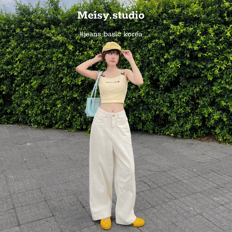 Quần jeans bò ống rộng Meisy vải denim màu xanh đậm màu xanh nhạt chất jeans mềm mặc mùa hè mát không co giãn Meisy | BigBuy360 - bigbuy360.vn