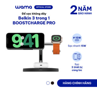 Đế sạc không dây 3-in-1 boost↑charge™ pro belkin sạc nam châm 15w dành cho iphone, apple-watch, airpods - bảo hành 2 năm