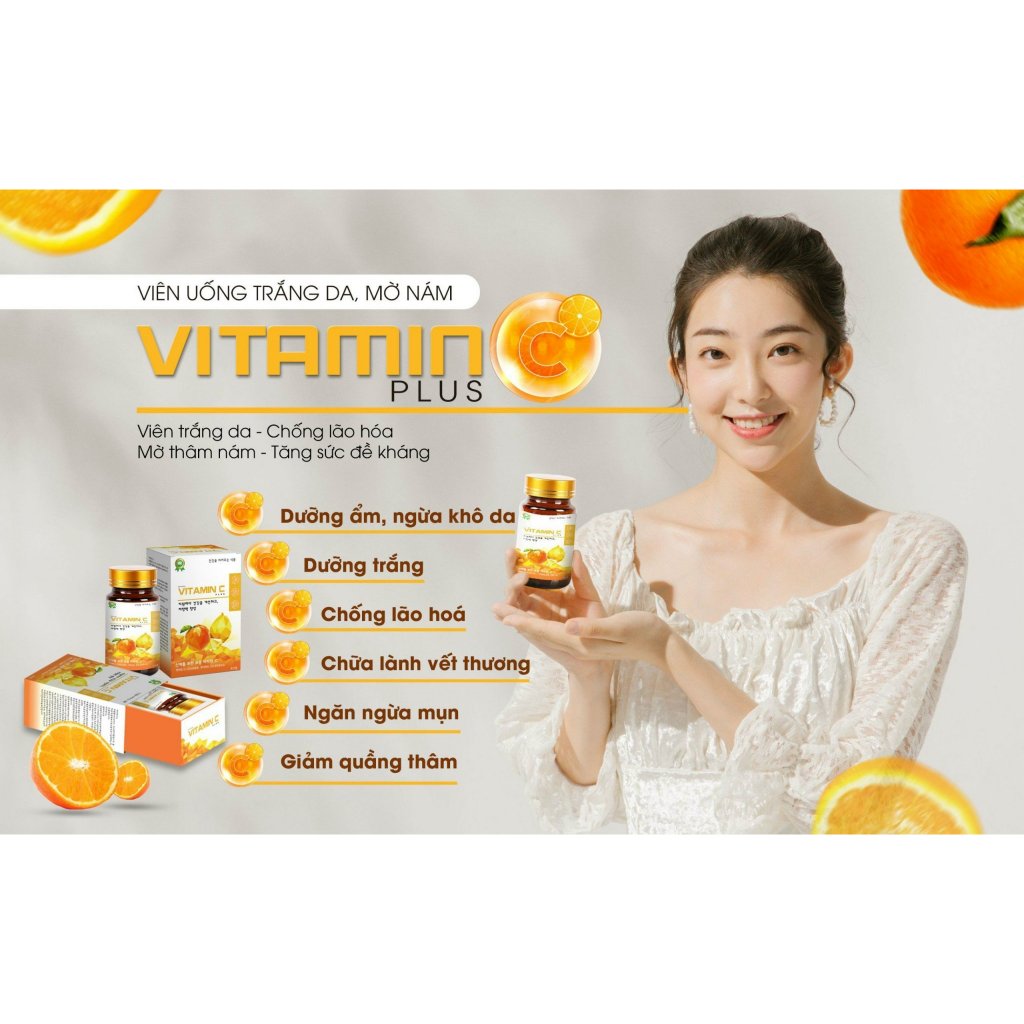 Viên uống Vitamin C Plus (chai) giúp đẹp da, trắng sáng da, tăng sức đề kháng - 60 viên