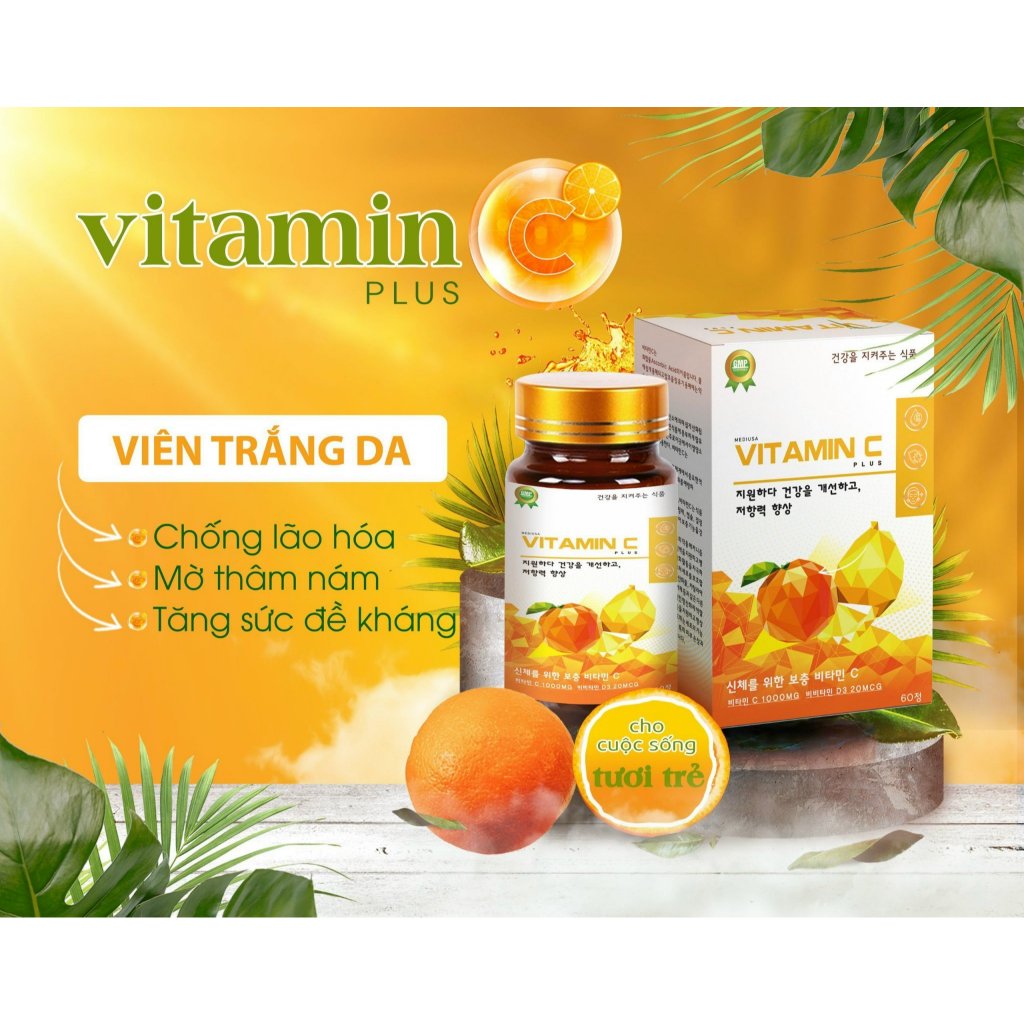 Viên uống Vitamin C Plus (chai) giúp đẹp da, trắng sáng da, tăng sức đề kháng - 60 viên