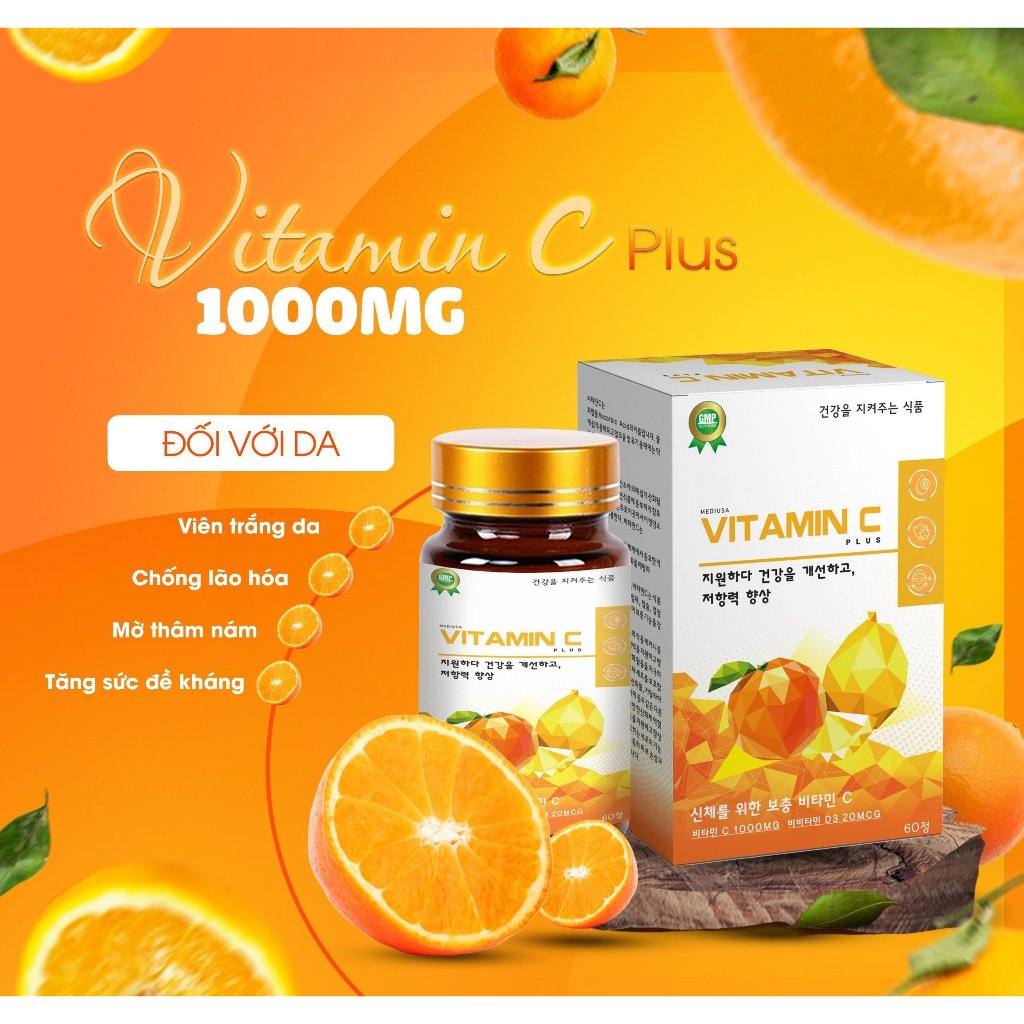 Viên uống Vitamin C Plus (chai) giúp đẹp da, trắng sáng da, tăng sức đề kháng - 60 viên