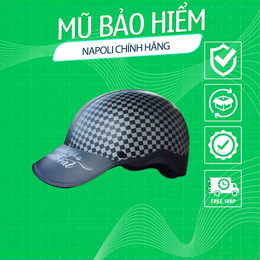 NAPOLi Nón bảo hiểm lưỡi trai caro Napoli chính hãng freesize dành cho cả nam và nữ