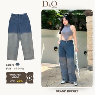 Quần Jean Nữ Ống Rộng Bigsize 54-85kg Màu Xanh Ombre 1171 Quần Ống Rộng Lưng Cao Tôn Dáng Không Giãn
