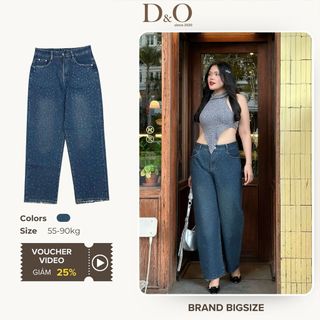 Quần Jean Nữ Ống Rộng Bigsize 54-85kg Đính Hạt Cườm Hot TREND 3260C Lưng Cao Tôn Dáng Không Giãn