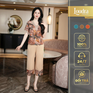 Bộ đồ lụa trung niên mặc nhà cho mẹ Loudra Fashion mềm mại hoạ tiết cộc tay quần lửng ống xuông B27