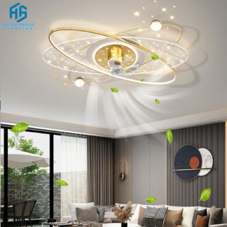 Quạt đèn ốp trần chung cư trang trí phòng khách, phòng ngủ led 3 màu điều khiển dc 6 tốc độ gió_ đèn led trang trí
