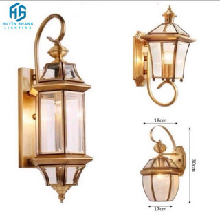 Đèn tường đồng kính,đèn chùa đồngtrang trí cột hiên và ban công ngoài trời tặng kèm bóng edison st64_ đèn led trang trí