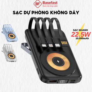 Sạc dự Phòng không dây Basefast 10000mAh Pin sạc nhanh 22.5W có sẵn 3 dây sạc cho iP Samsung Xiaomi