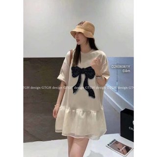 Đầm dáng suông kiểu đuôi cá phối nơ ngực có lót tay ngắn! TOMBI SHOP
