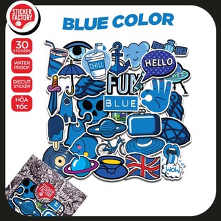 Blue Color - Set 30 sticker decal hình dán nón bảo hiểm, laptop, xe máy, ô tô - STICKER FACTORY