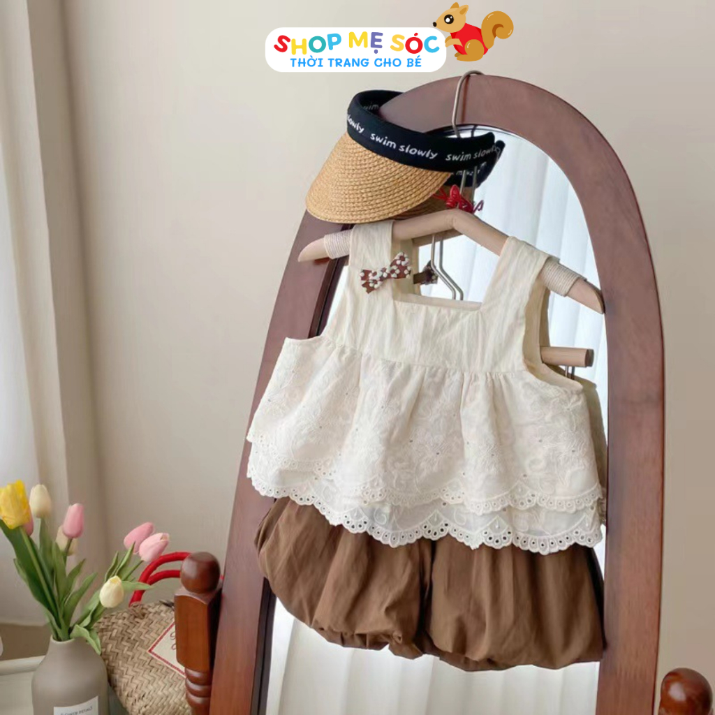 Set Đồ Bé Gái Áo Hai Dây Kèm Quần Ngắn Chất Cotton Mát Siêu Dễ Thương (TN)