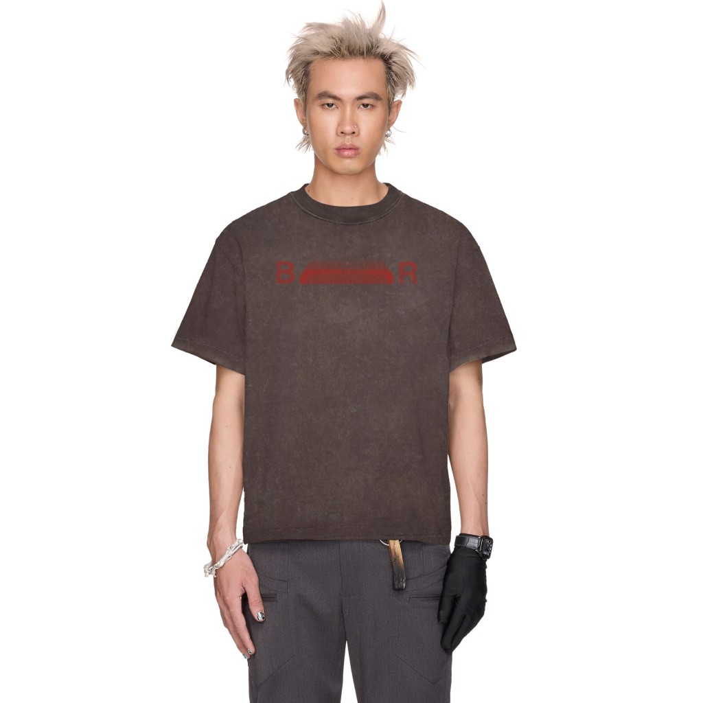  Áo thun unisex Boxy Fit tay ngắn - BEUTER Red Muted Logo Mocha Washed Boxy T-shirt 