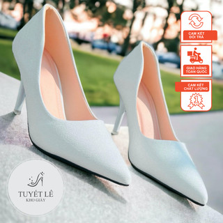   Phom nhỏ nên tăng size  Giày cao gót nữ xước nhũ bling gót 7p - SG01 - Giày nữ phom trơn dễ phối đồ. 