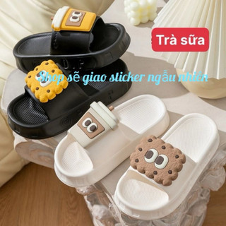 Dép bánh mì,Dép lê nữ đế độn in hoạ tiết hình cún,hình bánh trà sữa mẫu mới 2024(788cv)