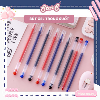 Bút gel màu đen đỏ xanh ngòi 0.5mm thân trong suốt - Bút bi đa năng 4 màu, bút bi nhiều màu