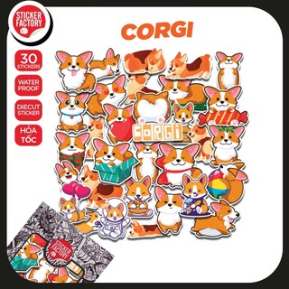 Corgi chó - Set 30 sticker decal hình dán nón bảo hiểm, laptop, xe máy, ô tô - STICKER FACTORY