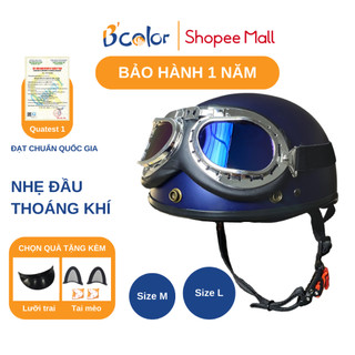 Mũ Bảo Hiểm B'color Nửa Đầu Màu Xanh tím than Nhám Kèm Kính Thời Trang