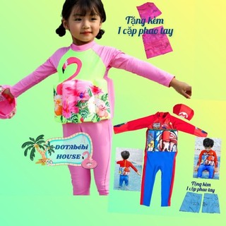 Loại 1 có nón tặng kèm phao tay - Đồ bơi liền thân trợ nổi tay dài bé trai/gái - DOTAbébi HOUSE