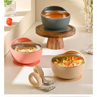 Bát Ăn Dặm Ốc Sên Lòng inox 304 Đế Silicone Thiết Kế Có Vòm Chống đổ, Chống Lật  - Chén Chống đổ Cho Bé ăn Dặm