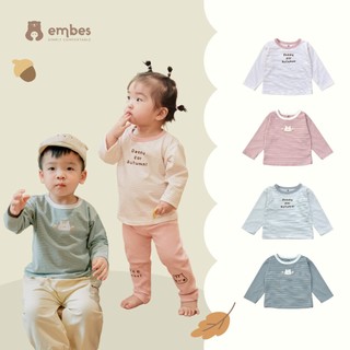 Áo Thun Dài Tay Embes Dành Cho Bé Trai Bé Gái Chất Thun Cotton Mềm Mịn Phối Kẻ Size Từ 8kg Đến 17kg
