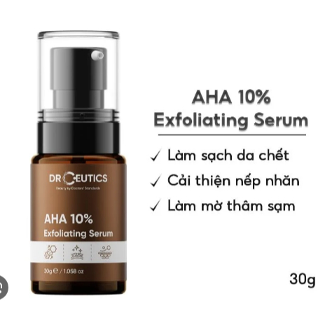 Tinh chất sáng da, tẩy tế bào chết DRCEUTICS AHA 10% Exfoliating Serum 30g