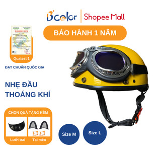 Mũ Bảo Hiểm Nửa Đầu Màu Vàng Kèm Kính Thời Trang Chính Hãng B'COLOR