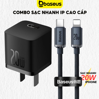 Combo Bộ sạc nhanh 20W Baseus củ sạc Gan5 chống quá tải nhiệt dây dài 1m 2m cho iP 11 13 12 14promax