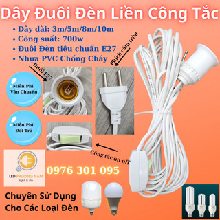 Dây đuôi đèn liền công tắc 3m/5m/8m/10m, Đuôi E27 thông dụng