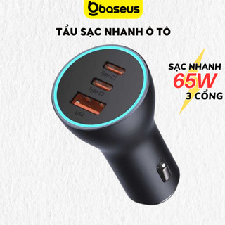 Tẩu sạc nhanh 65W trên ô tô Baseus Golden Cốc 3 cổng QC 3.0 4.0 dùng cho iP samsung oppo máy tính bảng