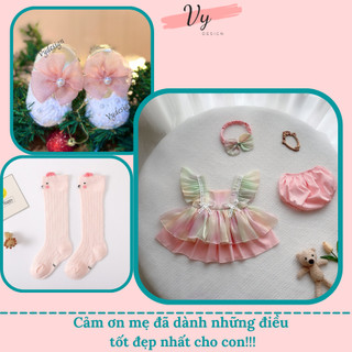 MV070 Váy Bé Gái Sơ Sinh VY DESIGN. Đầm Lolita Cho Bé Mùa Hè Kèm Phụ Kiện, Đầm Đầy Tháng, Váy Sơ Sinh