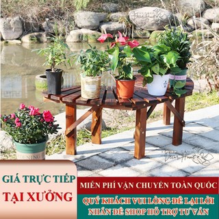 Kệ gỗ bán nguyệt để chậu hoa cây cảnh ngoài trời - Kệ trưng bày chậu cây ban công sân thượng decor sân vườn