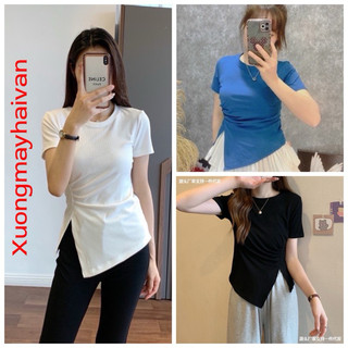 HV - [XẢ KHO ] Áo Thun body Vạt Lệch Bozip Cộc Tay, Áo Thun Body Nữ Nhiều Kiểu Kèm Ảnh Thật