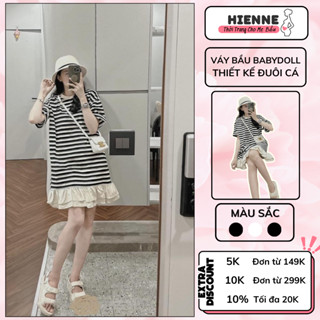 Váy bầu mùa hè , đầm bầu đẹp HIENNE dáng babydoll đuôi cá xinh xắn , chất liệu cotton co giãn mềm mại thoái mái
